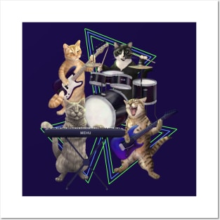 Cat band. Rock and Roll Kitties on Guitar, Bass, Drums, and keyboard. Posters and Art